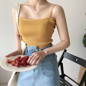Double-Strap Cropped Mustard Camisole
